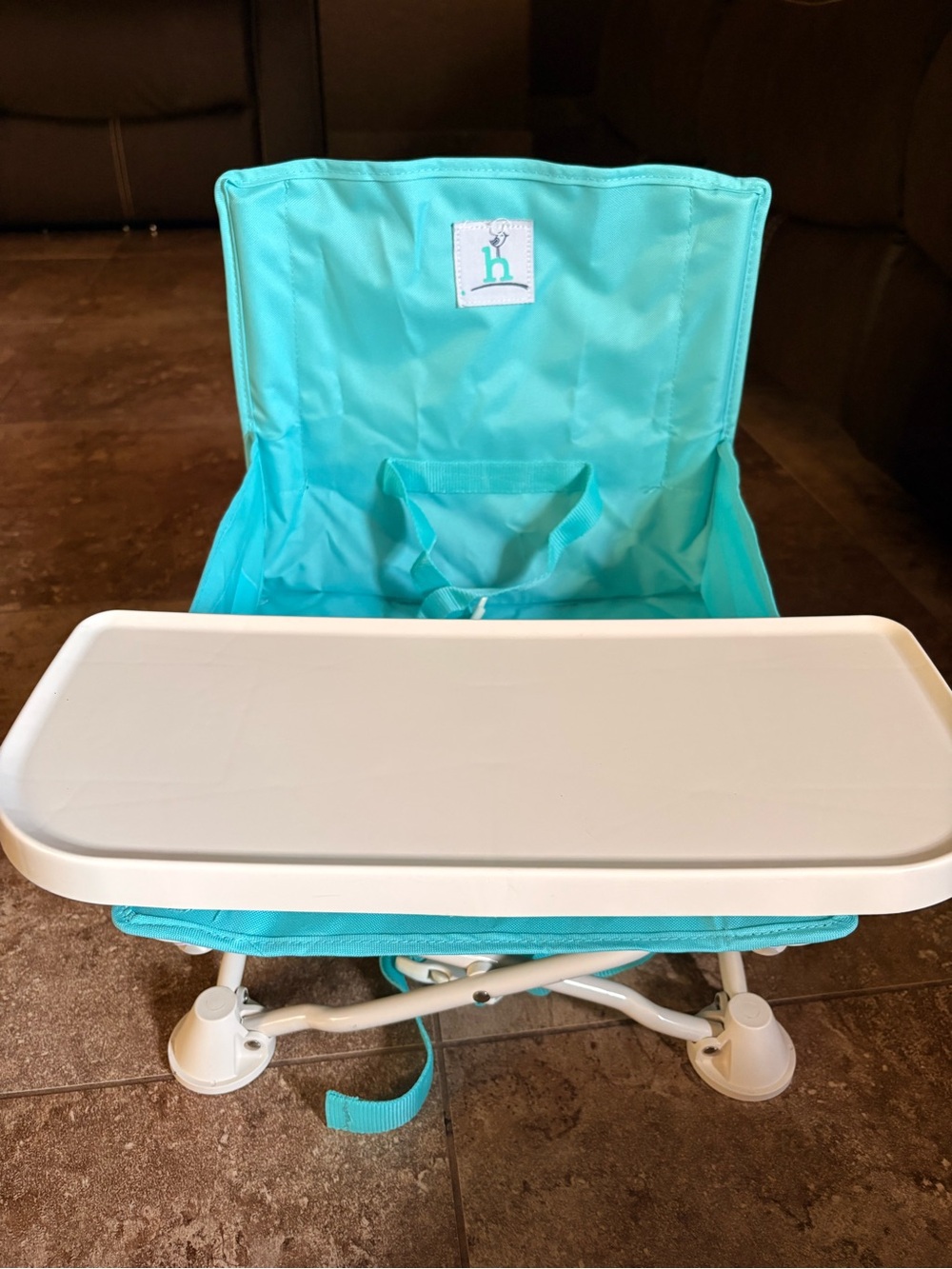 Portable Turquoise Kids Booster Seat with Removable Tray